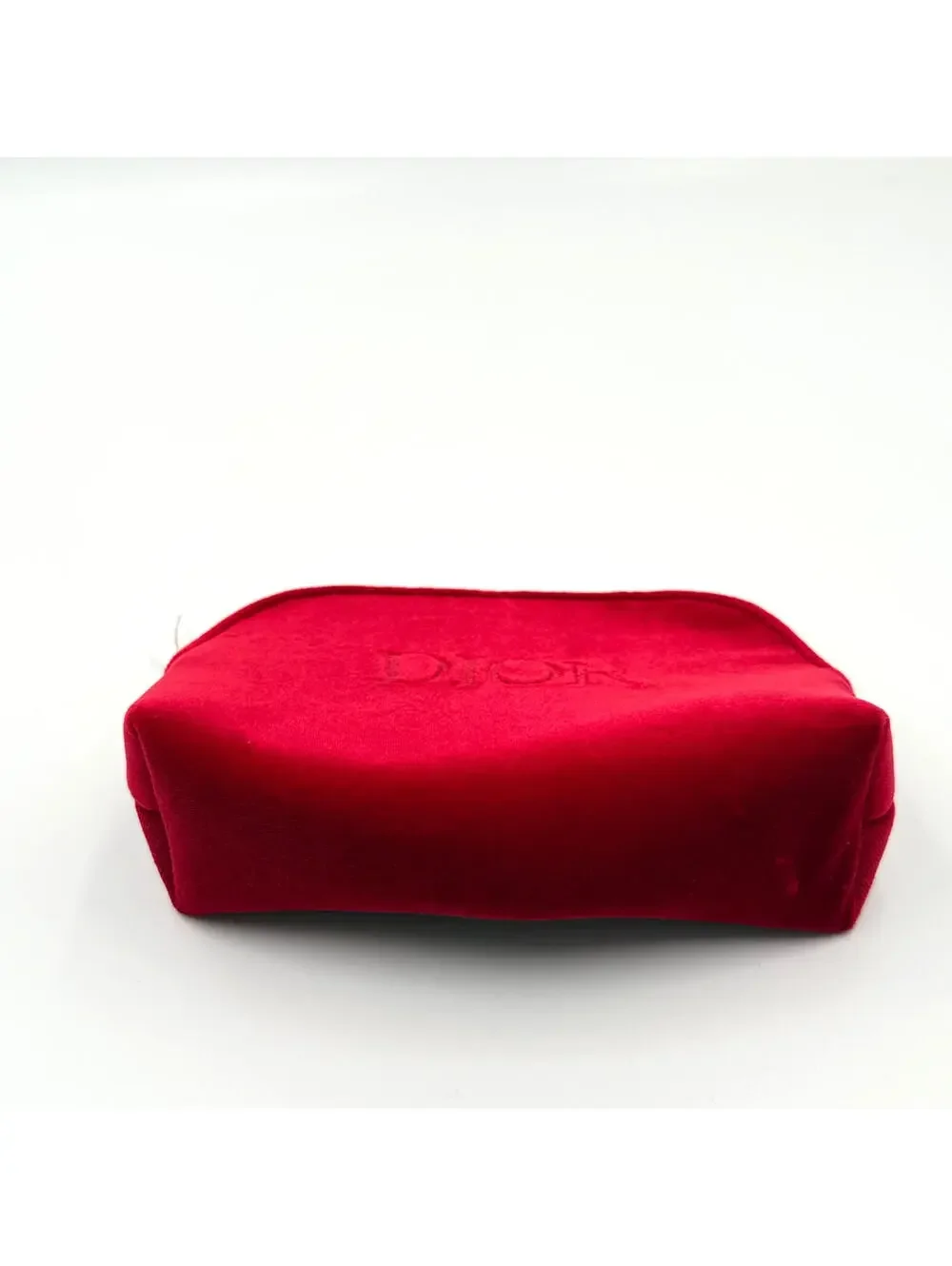 Christian Dior Red Velvet Cosmetic Makeup Bag Zip Pouch Travel Case NWOT